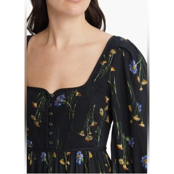Madewell Xiomara Floral Print Long Sleeve Cotton Dress Size 0 - Picture 4 of 16